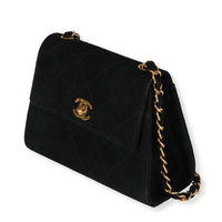 Chanel Vintage Black Quilted Suede Shoulder Bag