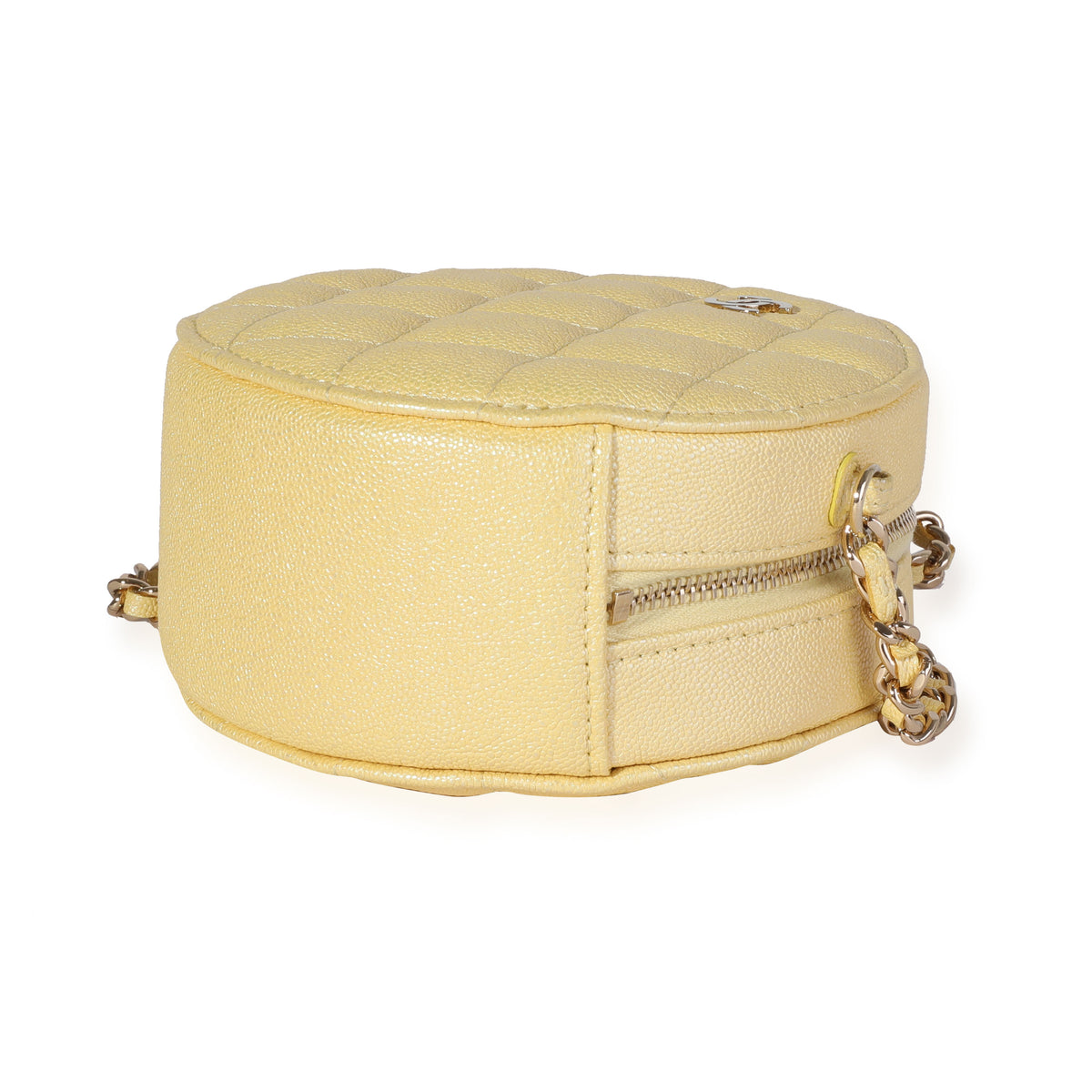 Chanel Metallic Yellow Quilted Caviar Round Mini Crossbody