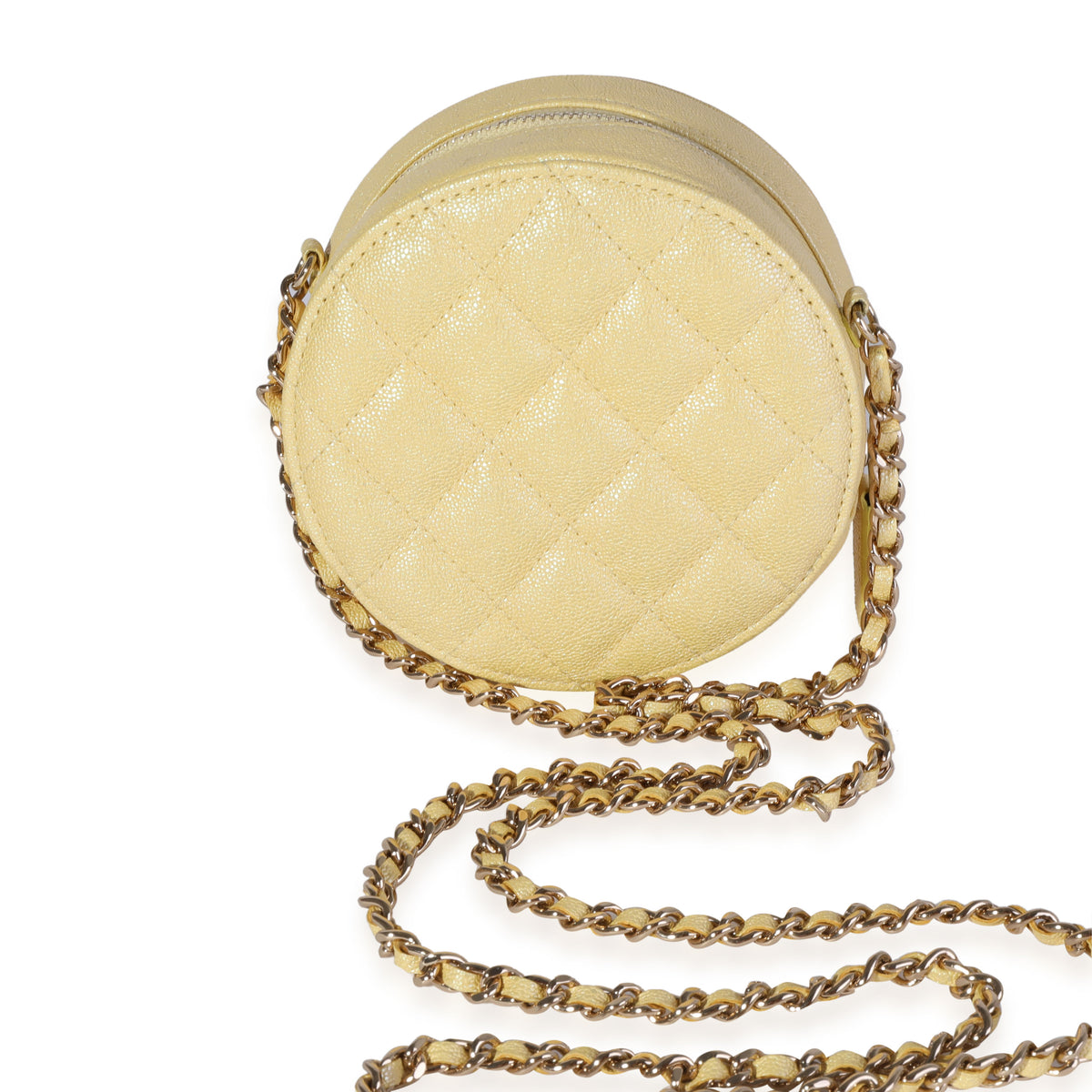 Chanel Metallic Yellow Quilted Caviar Round Mini Crossbody