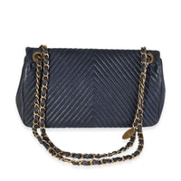 Chanel Navy Chevron Quilted Coco Vintage Flap