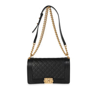 Chanel Black Quilted Caviar Old Medium Boy Bag