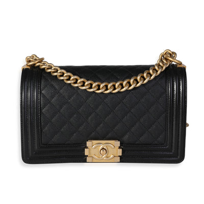 Chanel Black Quilted Caviar Old Medium Boy Bag