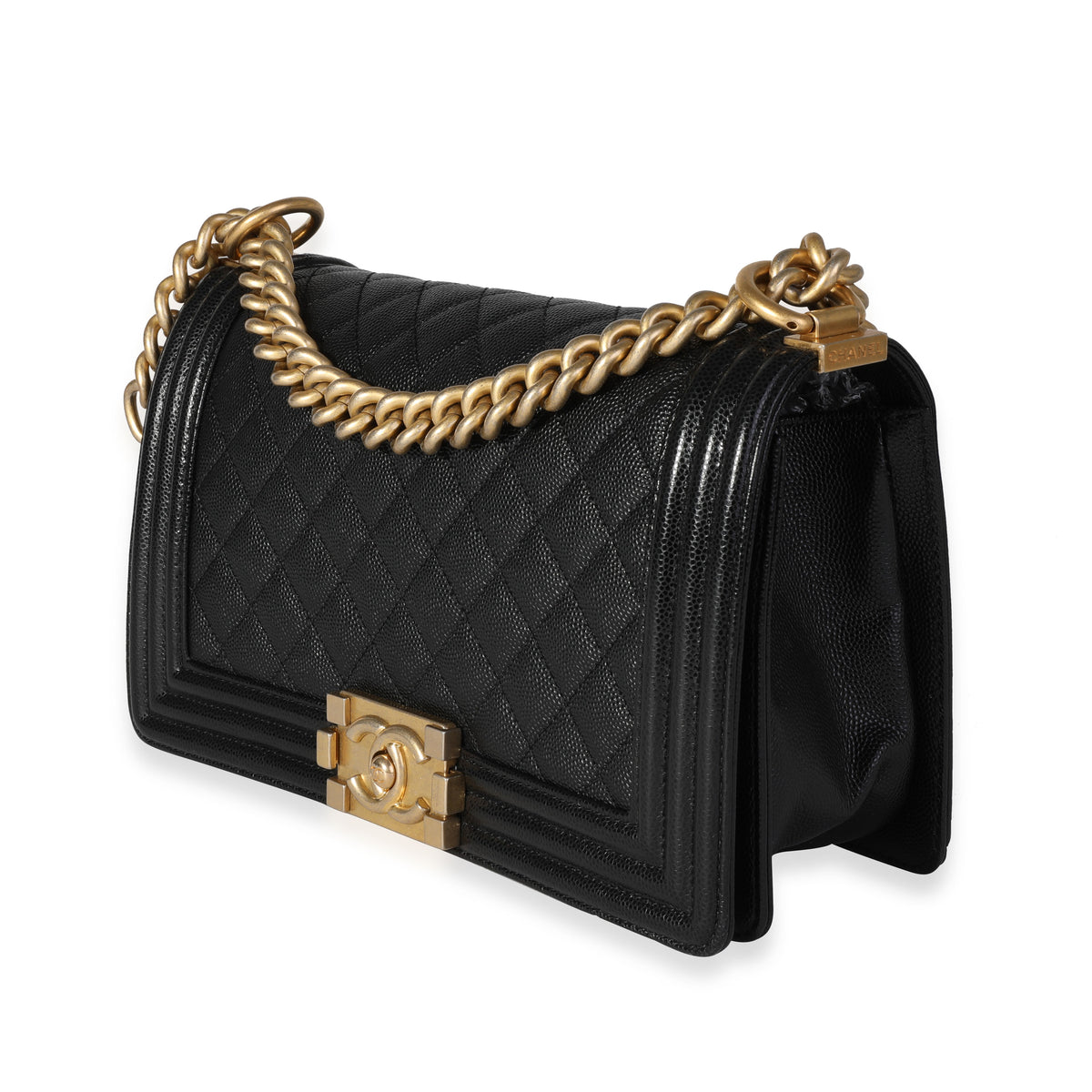 Chanel Black Quilted Caviar Old Medium Boy Bag