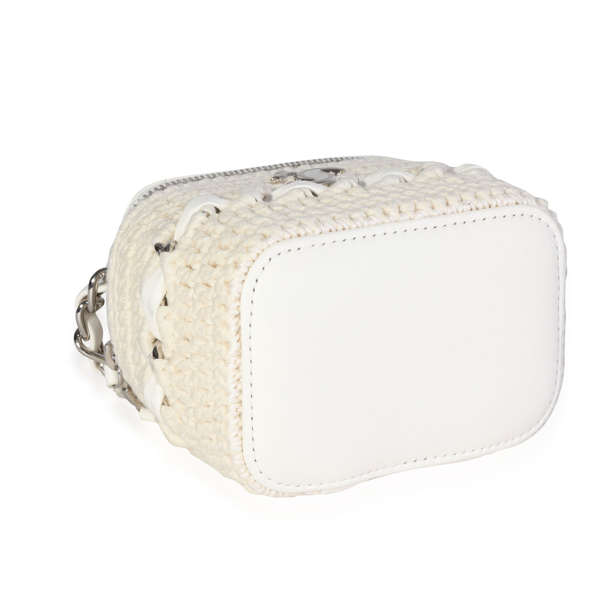 Chanel White Lambskin Quilted & Natural Crochet Mini Vanity Bag