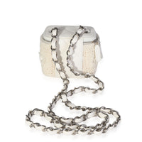 Chanel White Lambskin Quilted & Natural Crochet Mini Vanity Bag