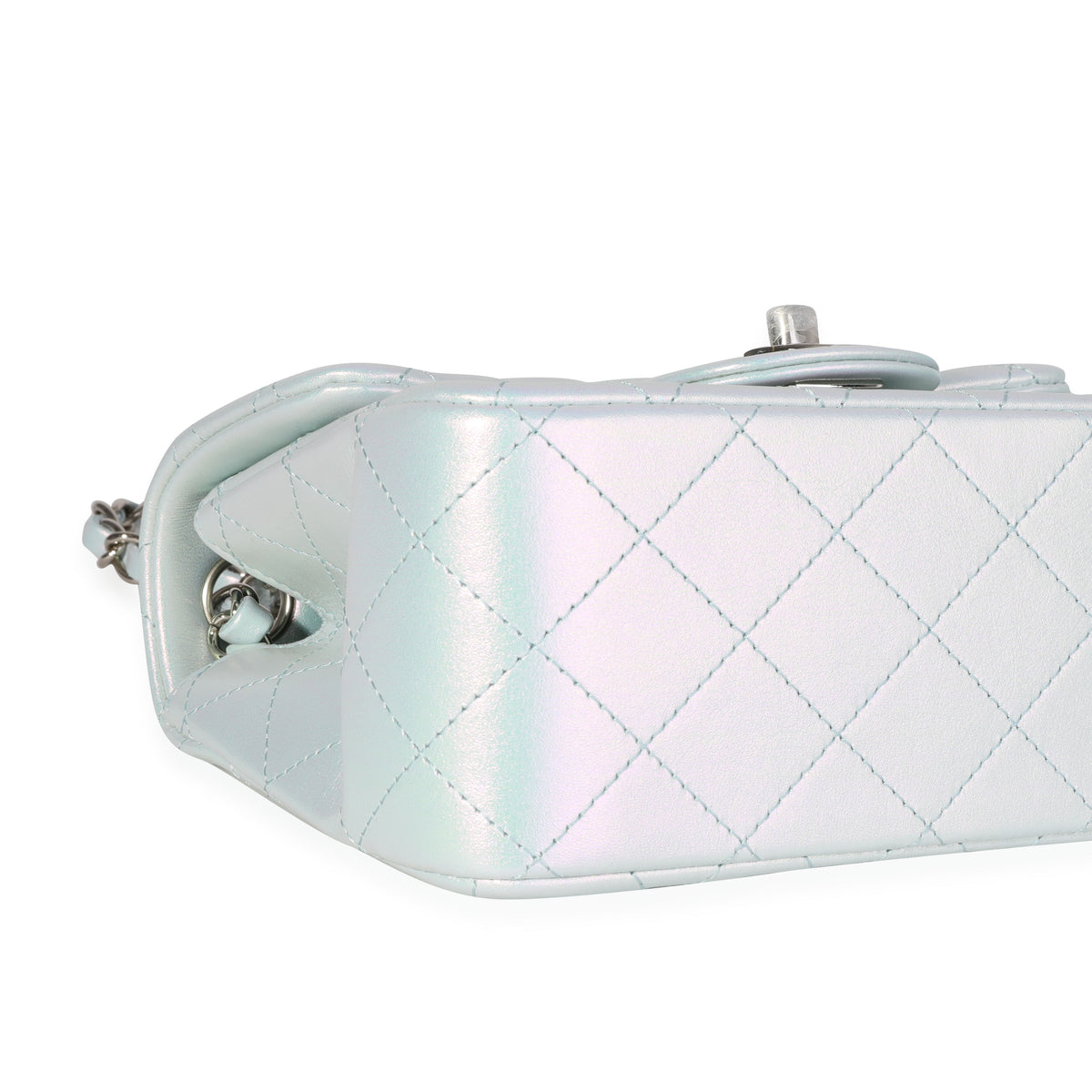 Chanel Light Blue Iridescent Quilted Calfskin Square Mini Classic Flap Bag