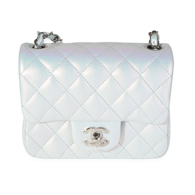 Chanel Light Blue Iridescent Quilted Calfskin Square Mini Classic Flap Bag