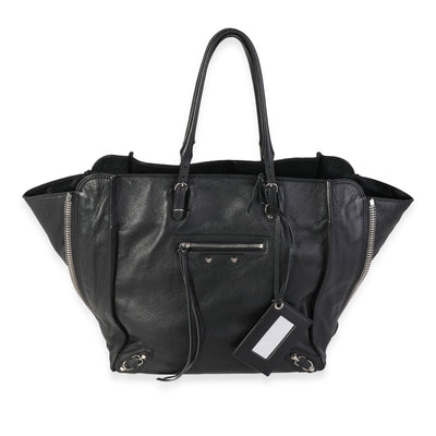 Black Leather Papier Zip-Around Tote