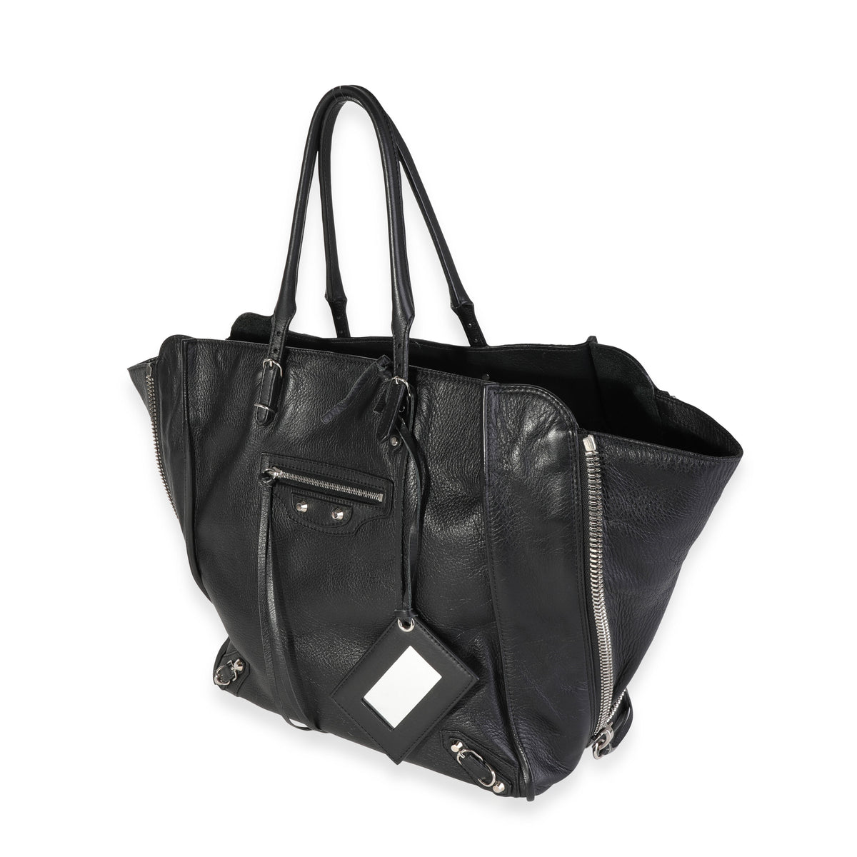 Black Leather Papier Zip-Around Tote