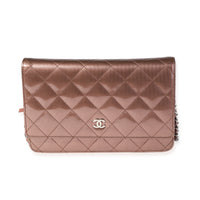 Chanel Bronze Vertical Stripe Quilted Patent Leather Wallet On Chain