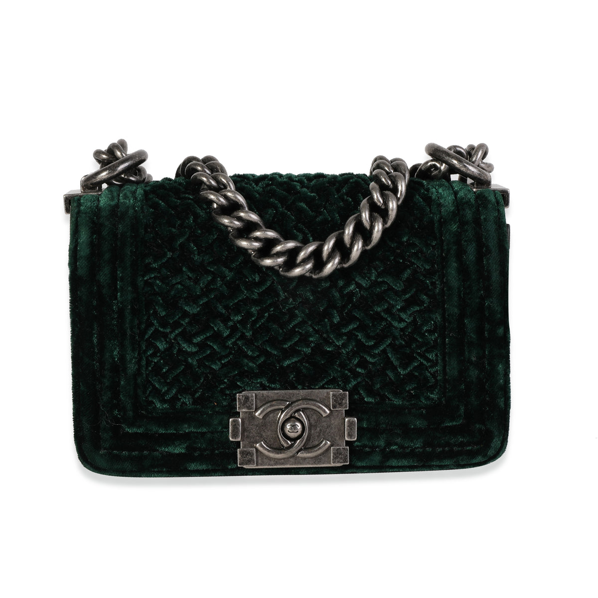 CHANEL Green Velvet Mini Boy Flap Chain Shoulder Handbag