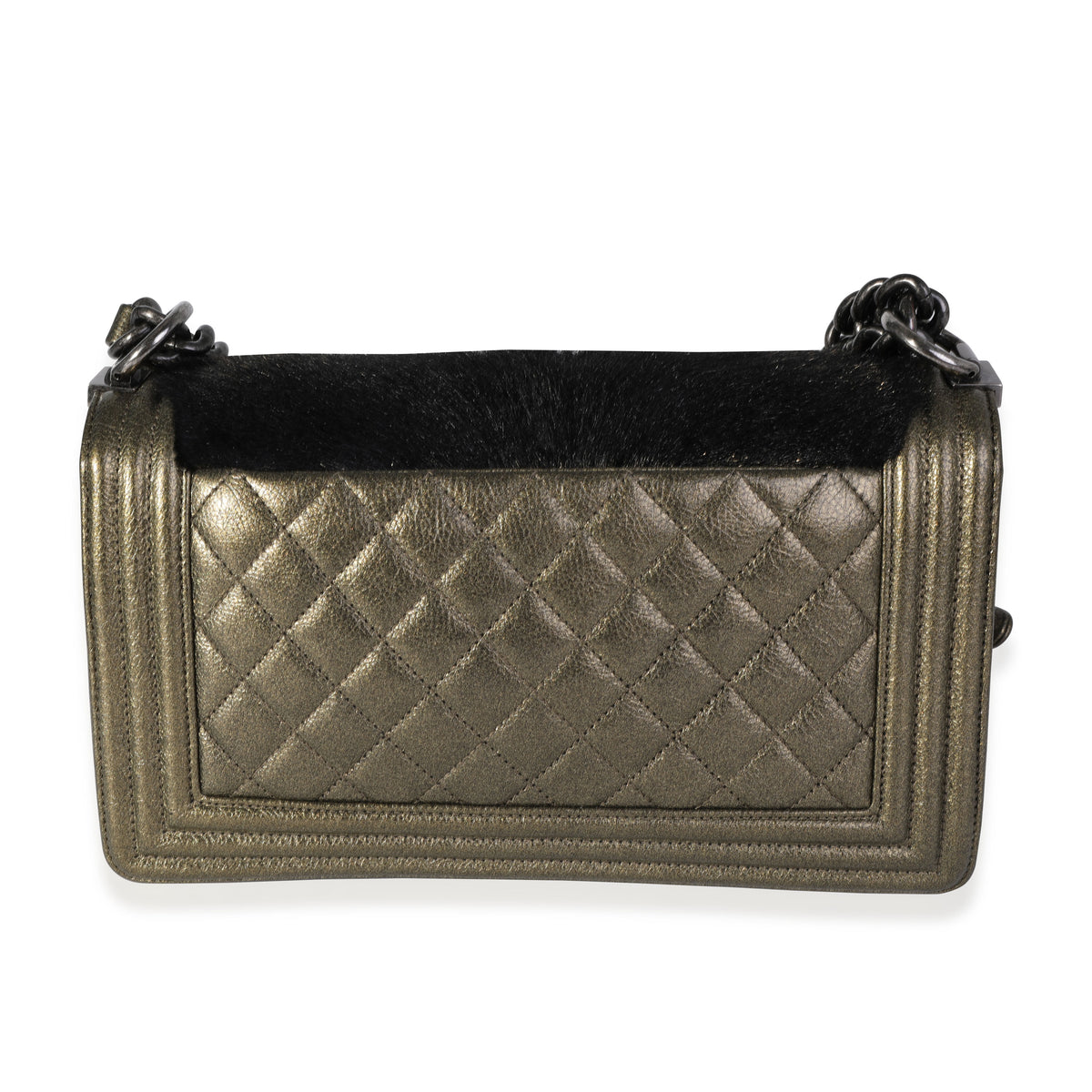 CHANEL Aged Metallic Calfskin Pearl CC Quilted Card Holder Gold