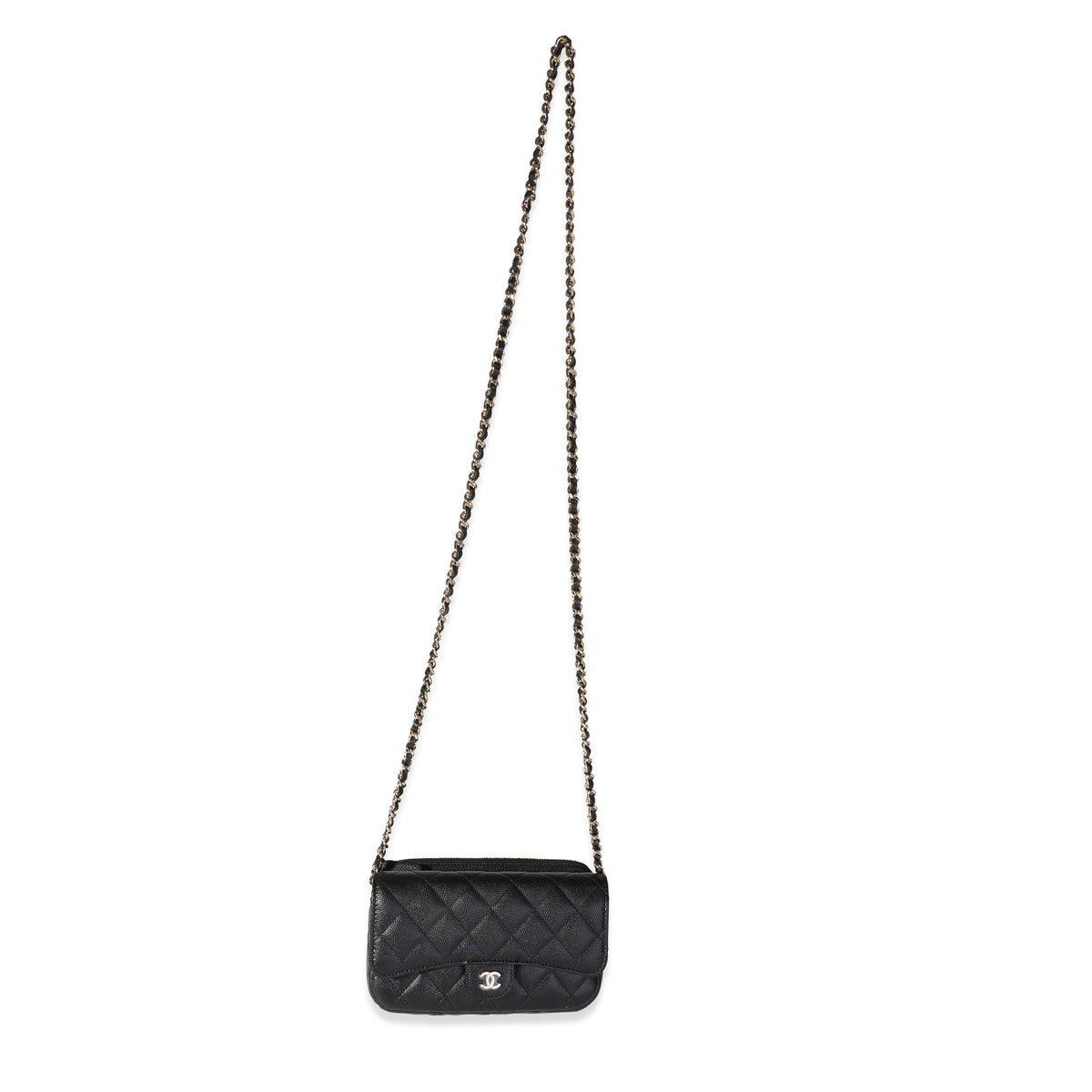 Chanel Black Quilted Caviar Phone Holder with Chain