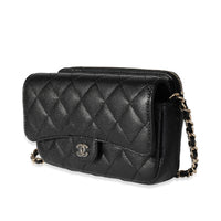 Chanel Black Quilted Caviar Phone Holder with Chain