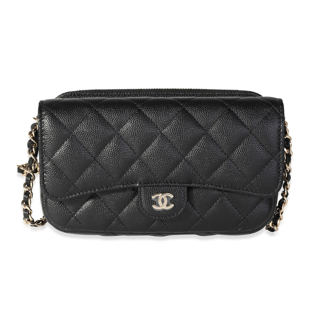 Chanel My Everything Phone Holder Crossbody Bag Quilted Caviar White