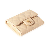 Chanel Beige Quilted Caviar Flap Card Holder Wallet
