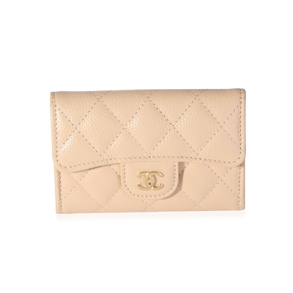 Chanel Beige Quilted Caviar Flap Card Holder Wallet, myGemma