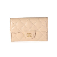 Chanel Beige Quilted Caviar Flap Card Holder Wallet