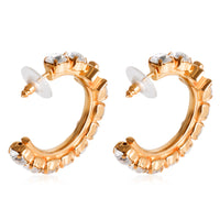Chanel CC Gold Tone Hoop Earrings with Strass