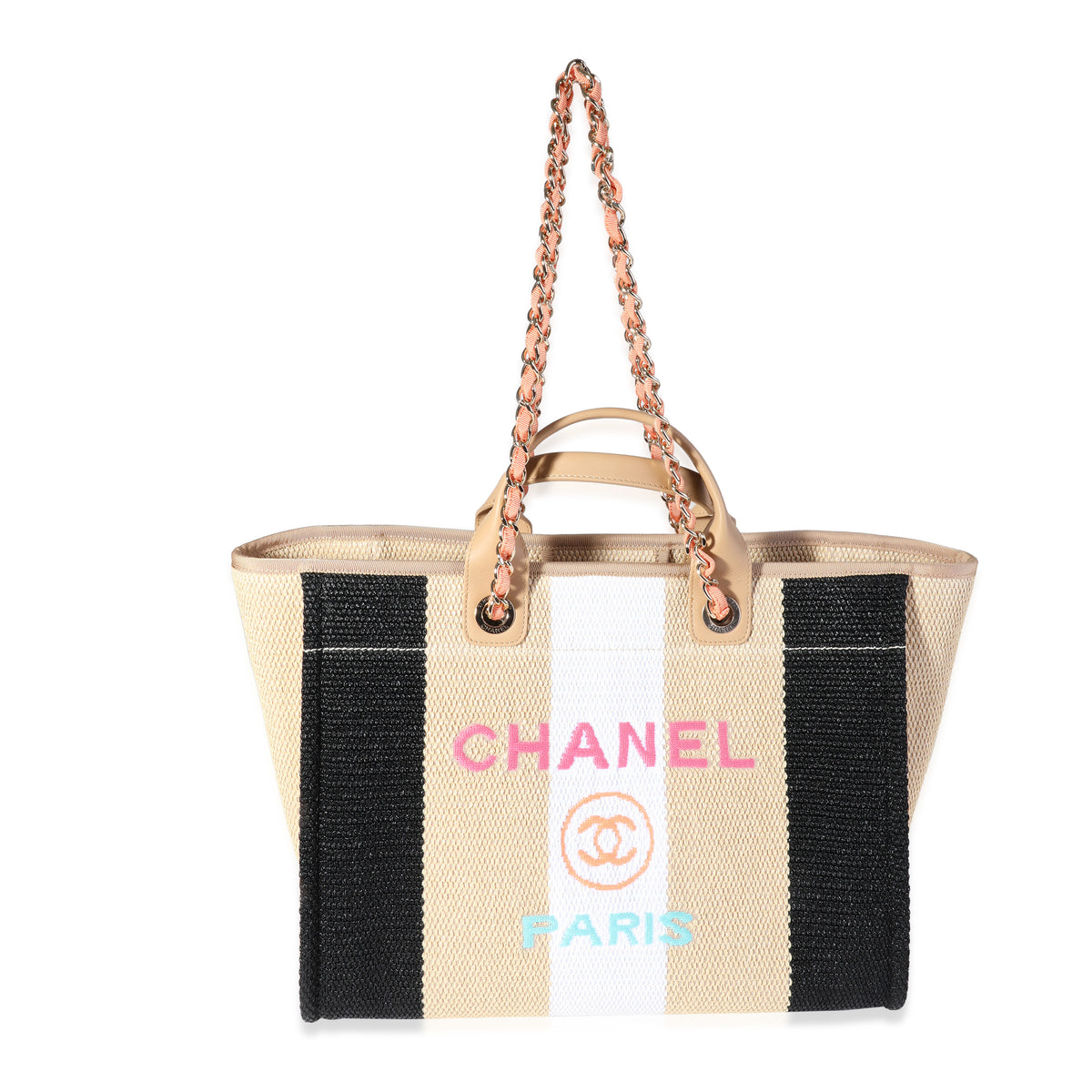 Chanel 2020 Beige Mixed Fibers Striped Large Deauville Tote – ASC Resale