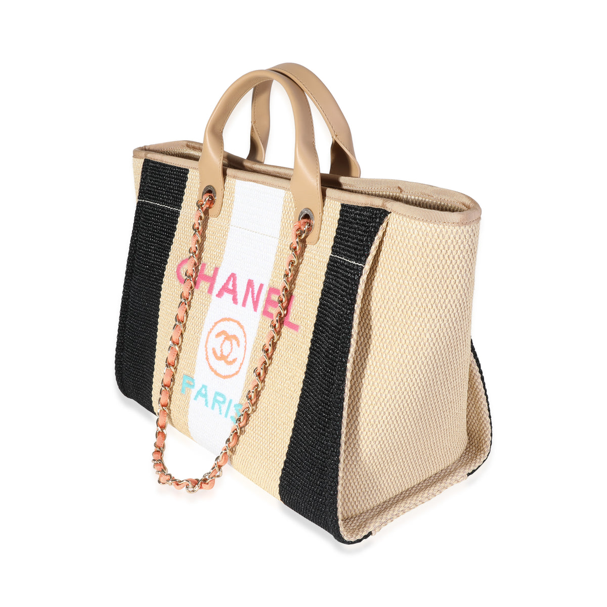 CHANEL Deauville Straw Raffia Calfskin Striped Multicolor Bag, Luxury, Bags  & Wallets on Carousell