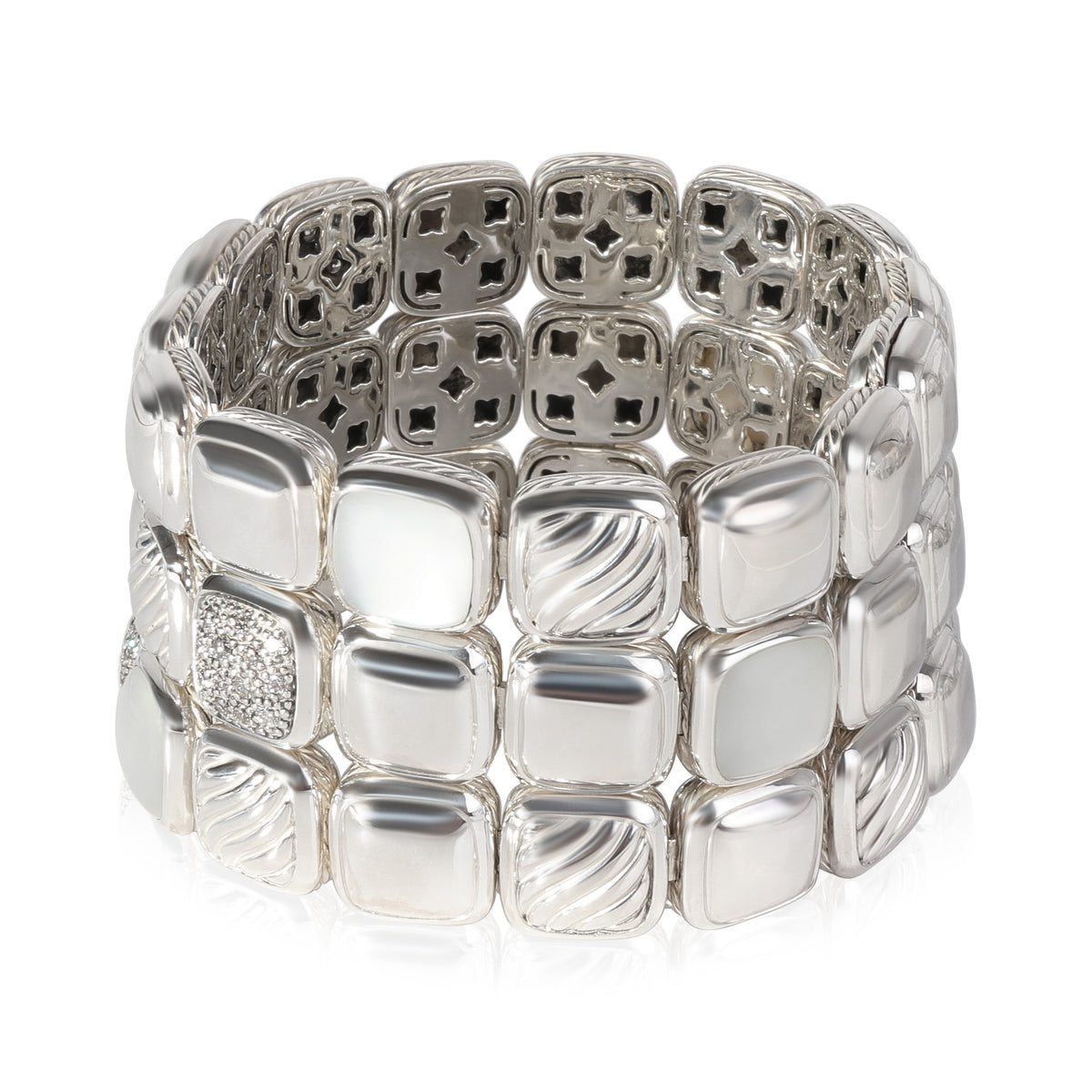 David Yurman Chiclet Moonstone Diamond Bracelet in Sterling Silver (0.53 ctw)