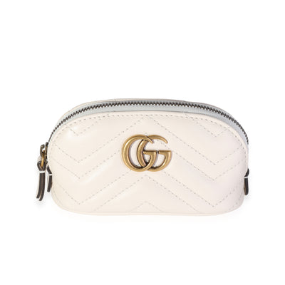 Gucci White Matelassé Leather Marmont Key Pouch