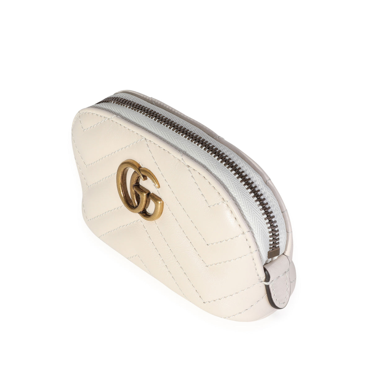 Gucci Marmont Coin Purse And Key Case Chevron Matlasse White/Black