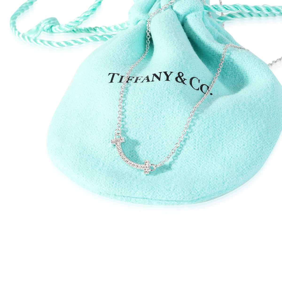 Tiffany & Co. Tiffany T Diamond Mini Smile Pendant in 18k White Gold 0.03 CTW