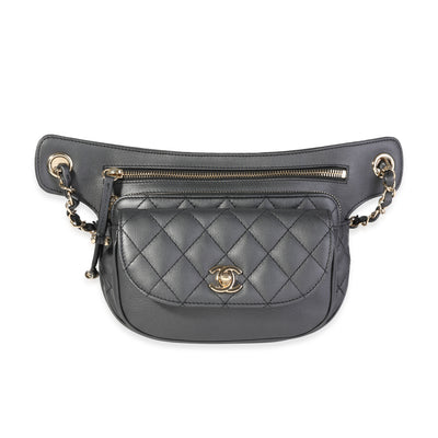 Chanel Black Quilted Metallic Aged Calfskin Belt Bag