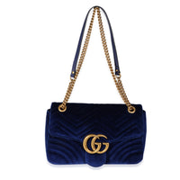 Gucci Royal Blue Matelassé Velvet Medium Marmont Shoulder Bag