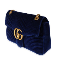 Gucci Royal Blue Matelassé Velvet Medium Marmont Shoulder Bag