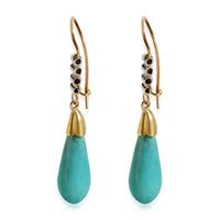 Turquoise Diamond Earrings in 18k Yellow Gold/Platinum 0.05 CTW