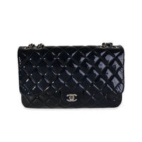 Chanel Navy Quilted Patent Leather Accordion Flap Bag