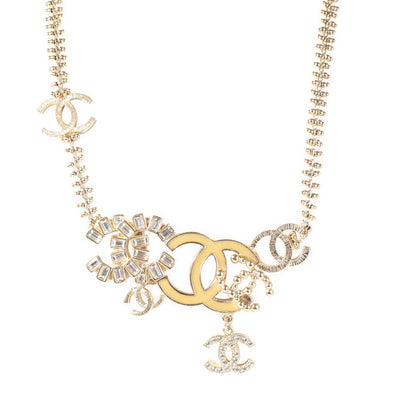 Chanel Gold Tone CC Necklace with Round & Baguette Strass