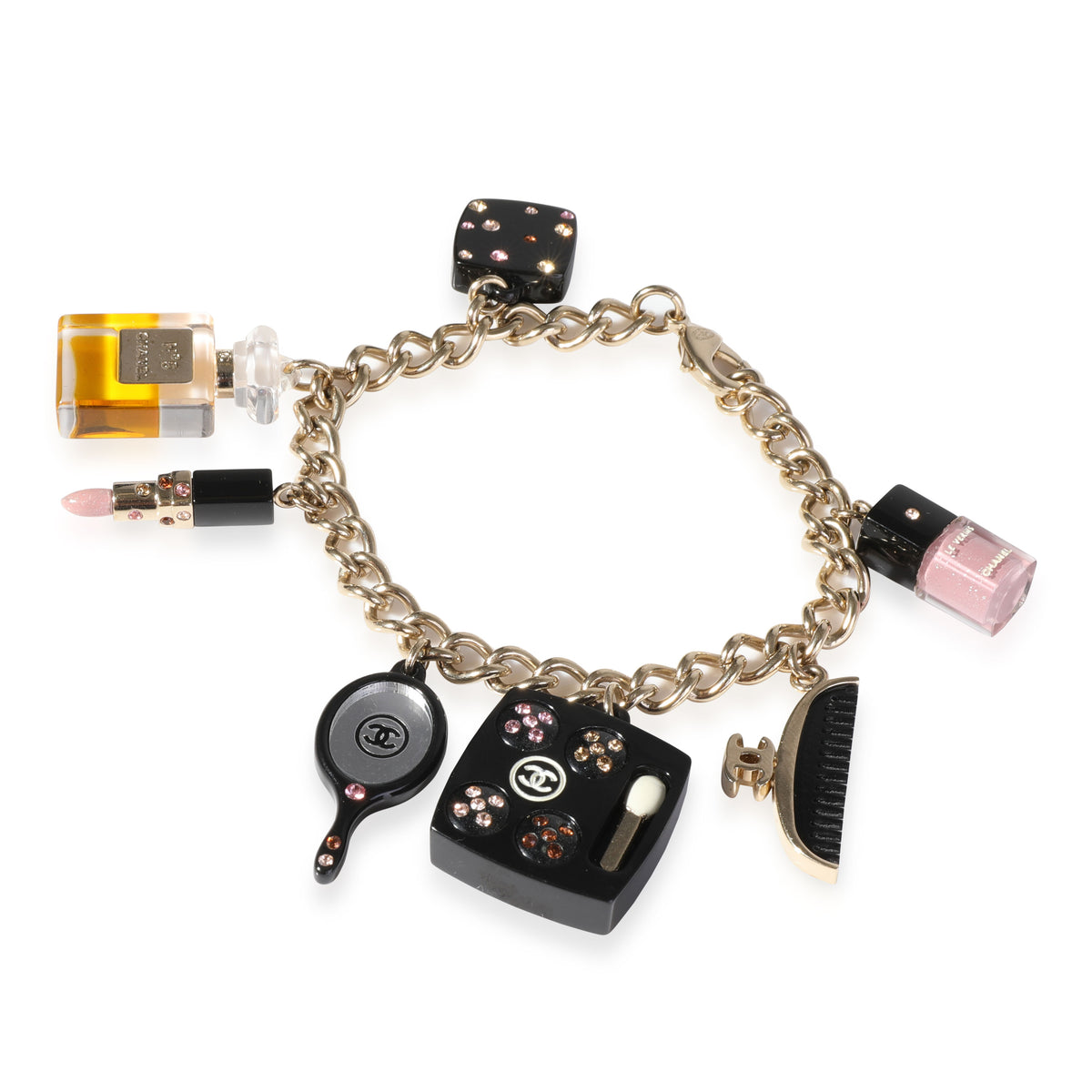 Gold Tone Chanel CC Charm Bracelet With 7 Charms, myGemma