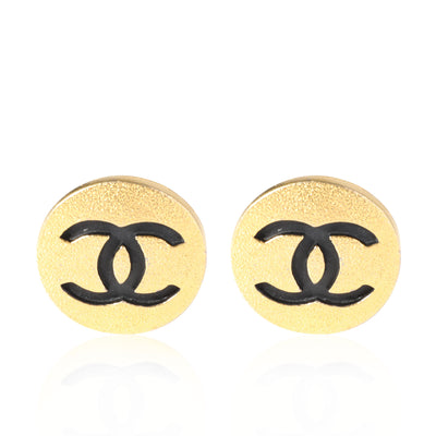 Gold Tone Chanel Large CC Button Earring