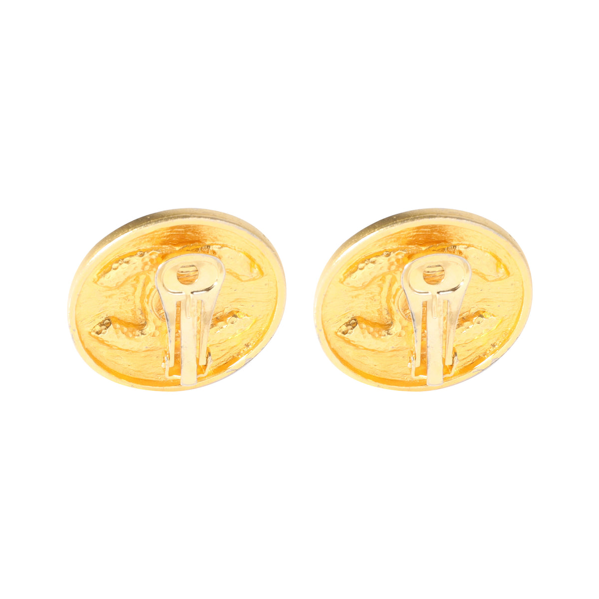 Gold Tone Chanel Large CC Button Earring