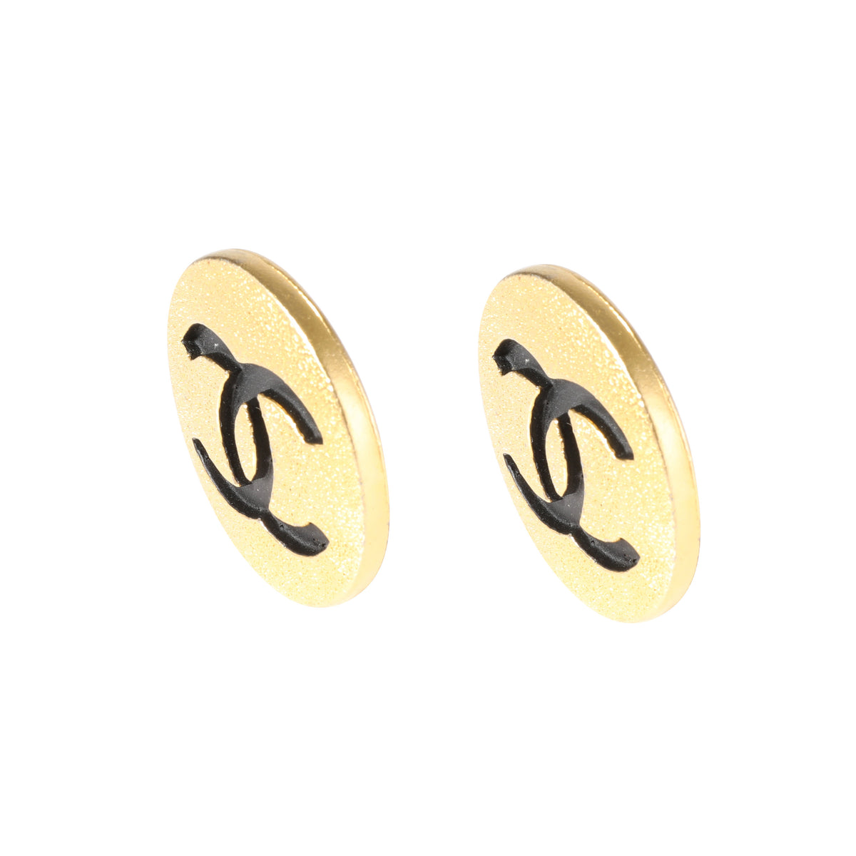 Gold Tone Chanel Large CC Button Earring