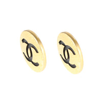 Gold Tone Chanel Large CC Button Earring