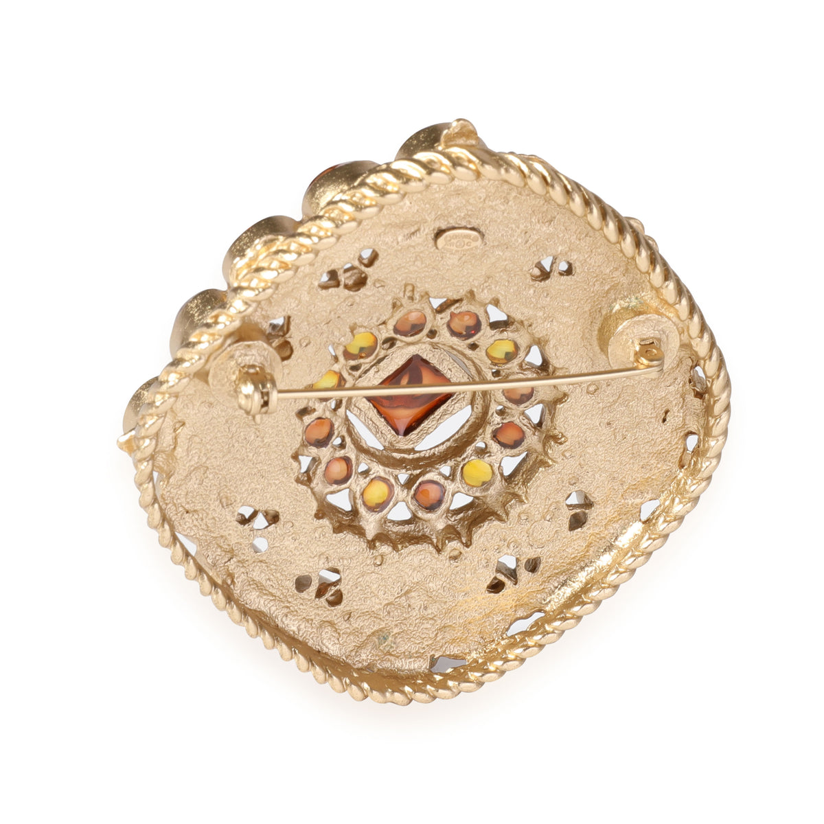 Chanel Gold Tone CC Brooch with Orange Resin