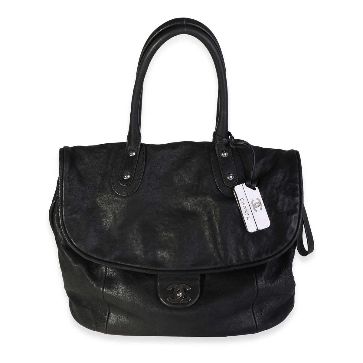 Chanel Black Aged Calf Convertible Flap Tote