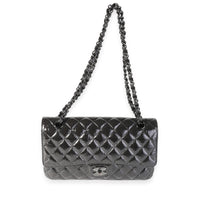 Chanel So Black Classic Double Flap Bag Quilted Shiny Crumpled Calfskin  Jumbo Black 2003671