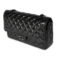CHANEL Shiny Crumpled Calfskin Quilted Medium Double Flap So Black 718028