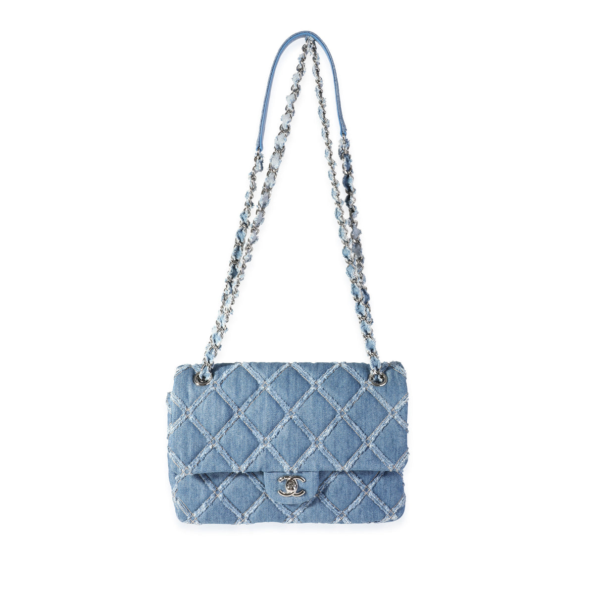 Chanel Blue Quilted Denim Medium Single Flap Bag