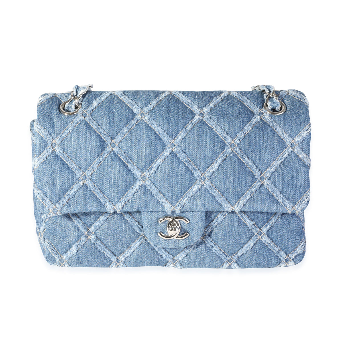 Chanel Blue Quilted Denim Medium Single Flap Bag