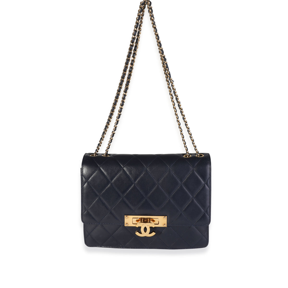 Chanel Navy Quilted Lambskin Medium Golden Class Flap Bag