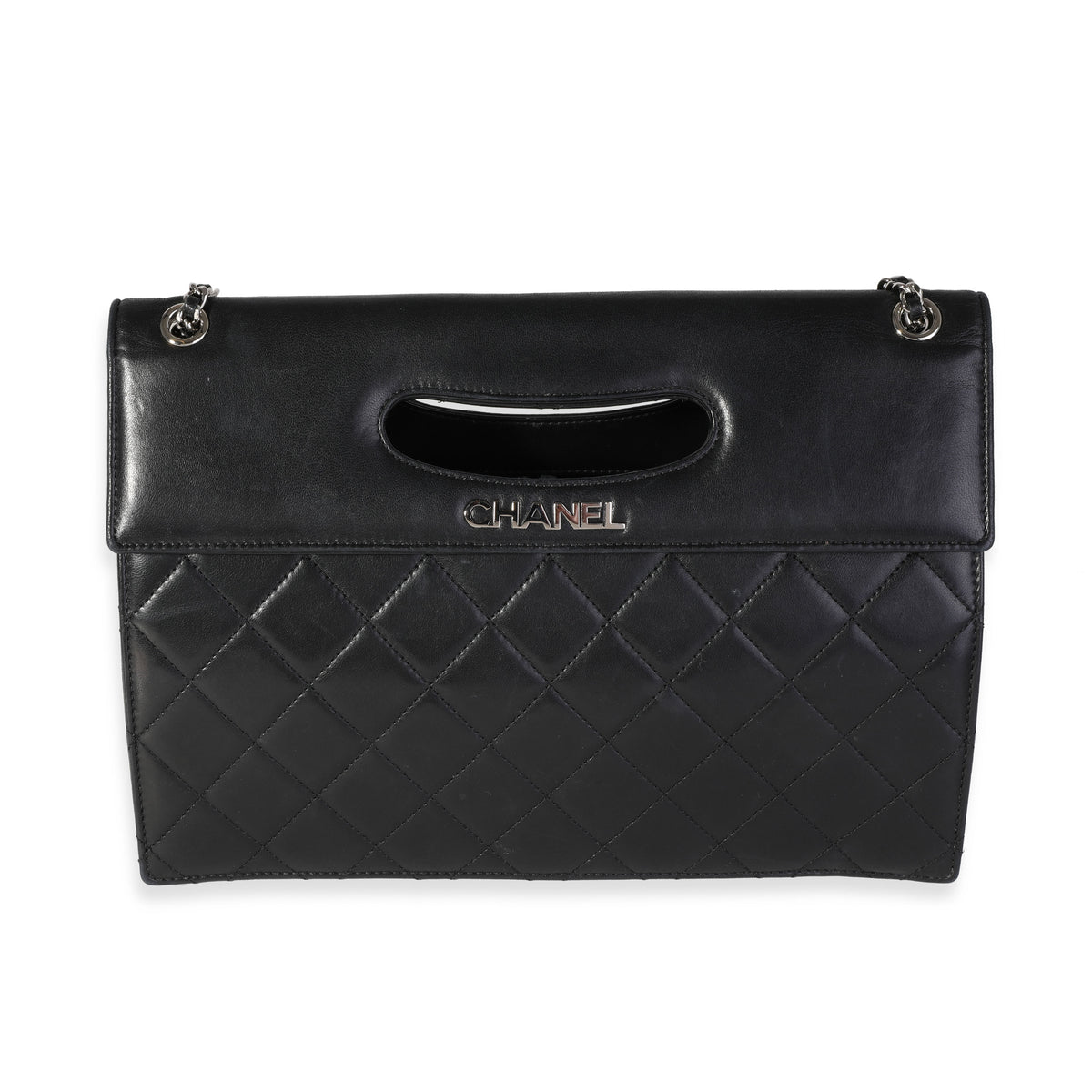 Chanel Black Quilted Lambskin Cut-Out Frame Clutch With Chain