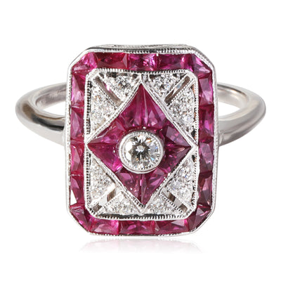 Beverley K Diamond Ruby Ring in 18k White Gold G-H VS 0.21 CTW