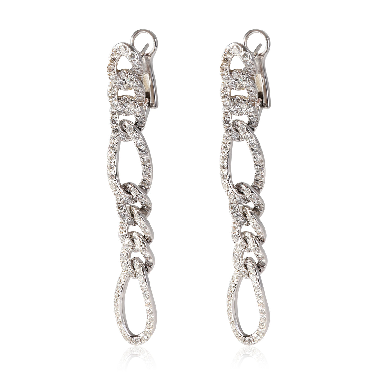 Pave Diamond Figaro Link Drop Earrings in 18k White Gold 2.00 CTW